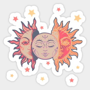 Star child of the moon and sun ( dreamy blue bg, matte 1 version) Sticker